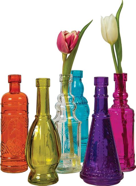 Luna Bazaar Small Vintage Glass Bottle Set 7 Inch Multicolor Glass