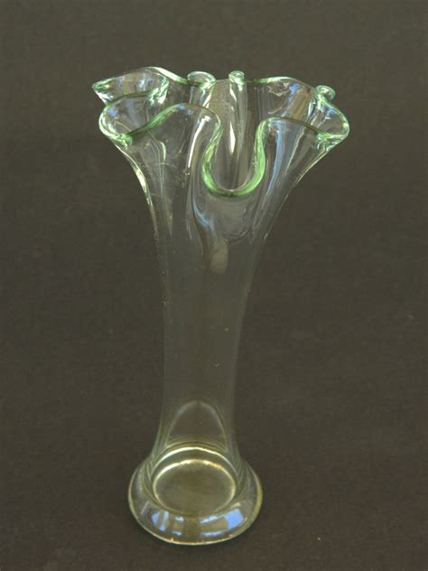 Small Vintage Mouthblown Glass Vase Clear Glass Collectable Vase Ruffle