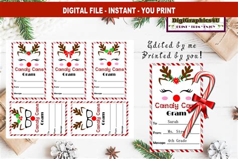 printable christmas candy grams holiday cards rudolph candy gram