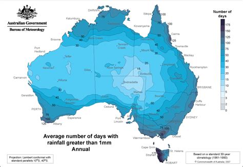 rainfall days climate averages maps bureau  meteorology