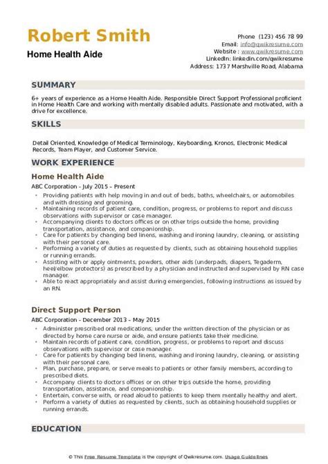 home health aide resume samples qwikresume