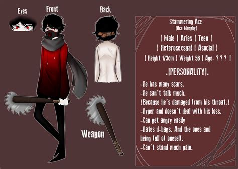 Creepypasta Oc Stammering Ace Reference Sheet By