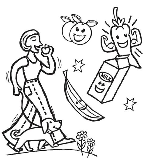 gambar girl eat healthy food coloring page kids pages eating
