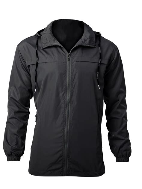 mens hooded windbreaker full zip pockets lightweight water resistant shell jacket  hiking