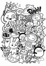 Doodle Coloring Birthday Pages Doodles Kids Sheets Cute Card Colouring Adult Choose Board Printable Doodling sketch template