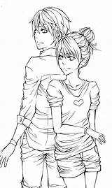 Couple Coloring Anime Pages Lineart Couples Adult Cute Drawing Drawings Manga Girl Boy Deviantart Sheets Printable Hugging Colouring Chibi Library sketch template