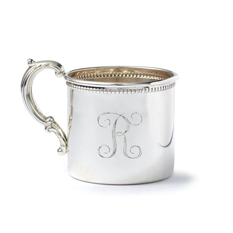 babys sterling silver personalized cup  floral handle ross simons