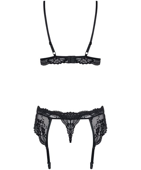 Obsessive Black Lace Three Piece Lingerie Set Sexystyle Eu