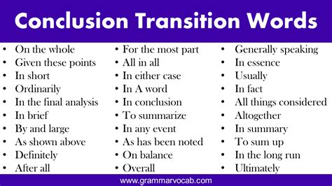 conclusion transition words list grammarvocab