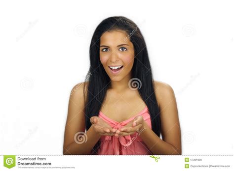 beautiful teen latina with cupped hands royalty free stock images image 17391939