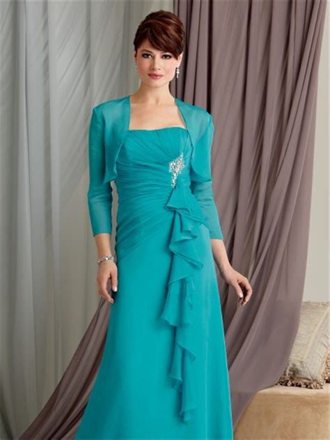 a line strapless floor length turquoise chiffon mother of