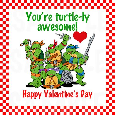 kids tmnt ninja turtles valentines day cards printable file etsy