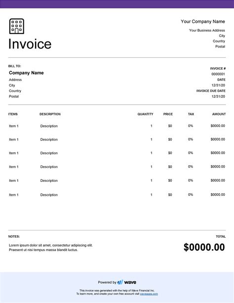 hotel invoice template wave financial