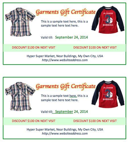 garments gift certificate template gift certificates  gift