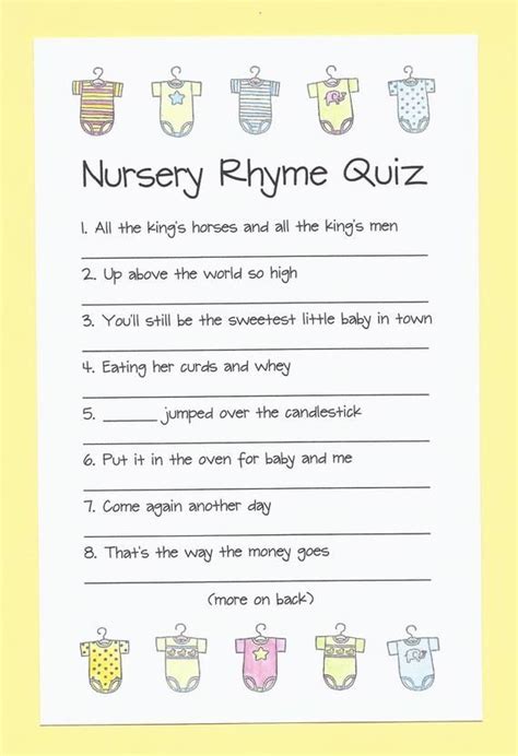 nursery rhyme quiz baby shower game   nursery rhyme etsy
