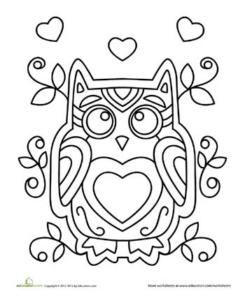 valentine owl worksheet educationcom owl coloring pages