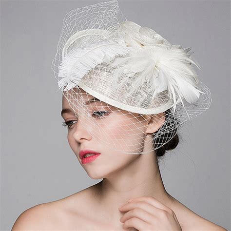 Beautiful Wedding Hat Veils Linen Tulle Adult Bride Hats With Ostrich