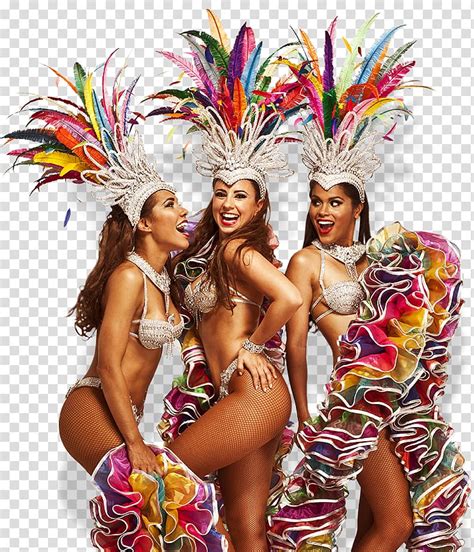 Three Woman Dancing In Costumes Brazilian Carnival Samba