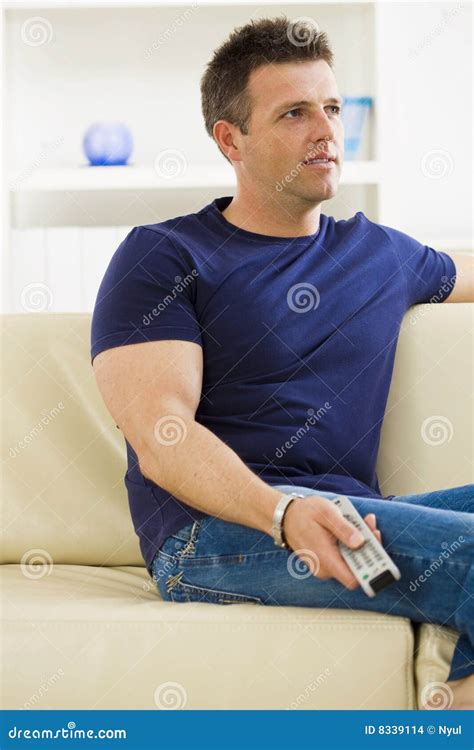 man watching tv stock photo image  handsome caucasian