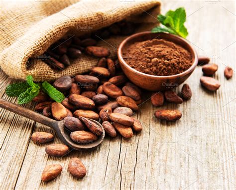 raw cacao beans  cocoa powder high quality food images creative
