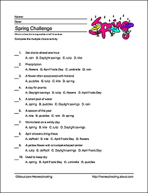 printable spring related activity worksheets spring words