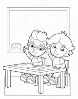 Coloring Kids Children School Cartoon Classroom Class Illustration Room Drawing Going Pages Child Sketch Template Vector sketch template