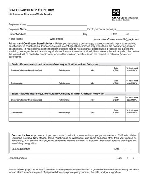beneficiary form template fill  printable  forms