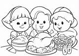 Coloring Thanksgiving Pages Dinner Kids Turkey Color Print Food Printable Feast Children Meal Table Boy Getdrawings Book Around Woman Popular sketch template