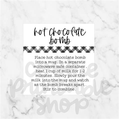 hot chocolate bomb instructions square tag square printable etsy