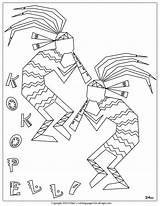 Coloring Native Kokopelli Indian Pottery Aztec Ages Hopi sketch template