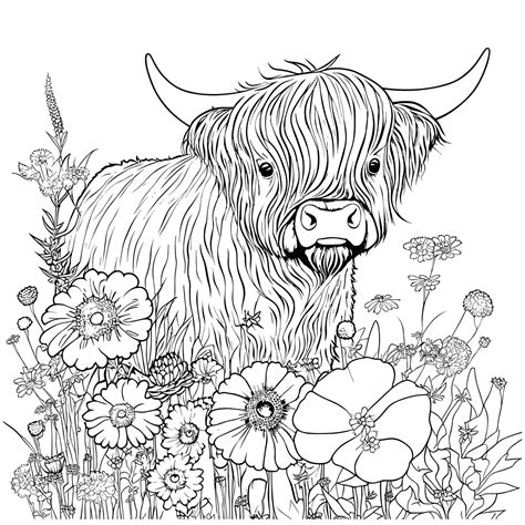 highland  coloring pages  adults  vector art  vecteezy