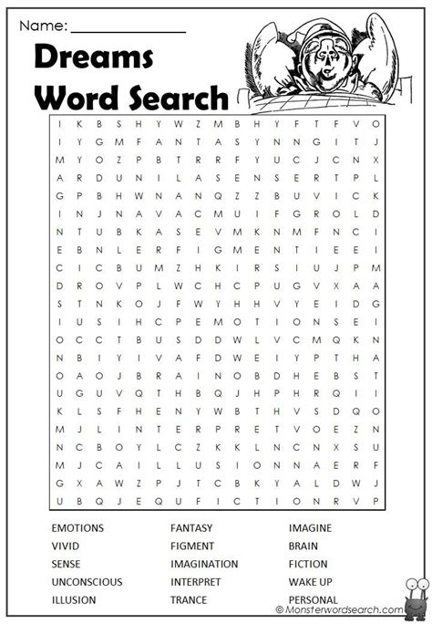 dreams word search dream word word find english vocabulary words