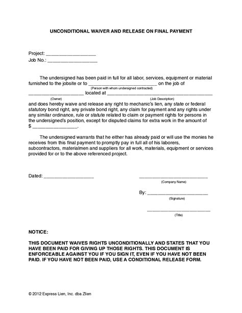 generic printable lien waiver form customize  print