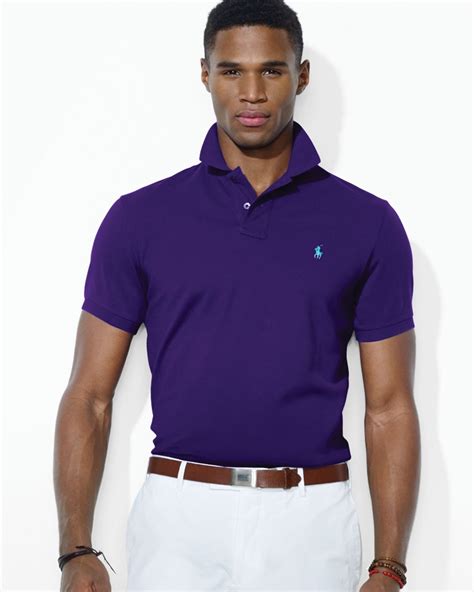 lyst ralph lauren polo customfit stretchmesh polo shirt  purple  men