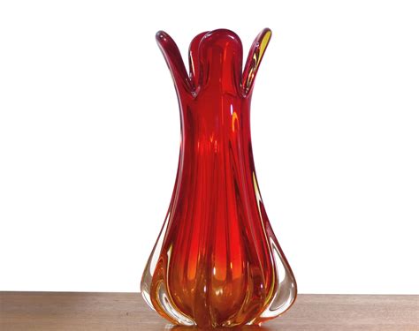Large Red Murano Glass Vintage Vase Design Market