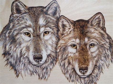 woodburning pyrography wolf wolves  adragonflysfancy  etsy  pyrography art