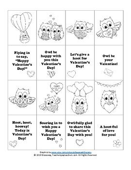 owl coloring valentines  graceway teachers pay teachers