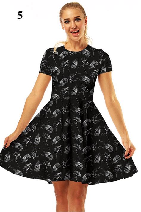 short sleeve floral print dress with o neck and skater design