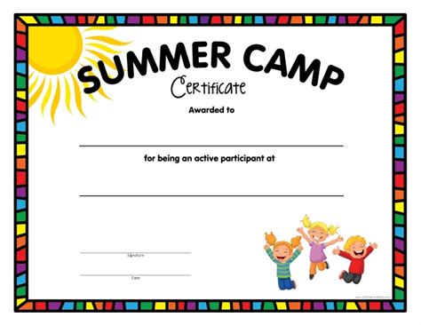 printable summer camp certificate template printable templates