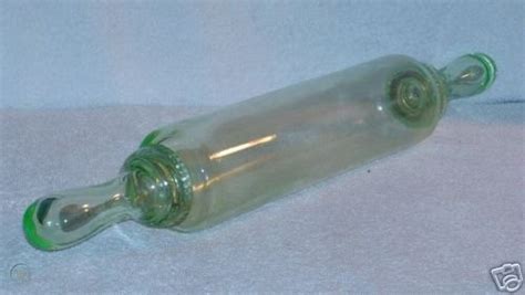 Antique Green Depression Glass Rolling Pin W Screw Ends