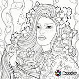 Coloring Pages Hair Girl Girls Long Flowers Women Woman Beautiful Her Printable Adults Curly Book Drawing Adult Crazy Recolor Beauty sketch template