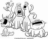 Dogs Characters Howling Barking Coloring Book Illustration Clip Singing Animal Cartoon Group Royalty Vector Clipart Gograph sketch template