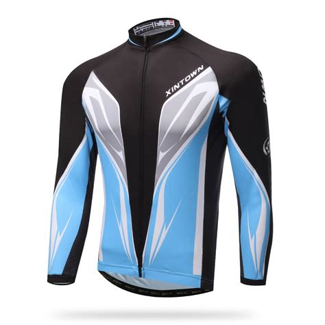 cycling jersey long full sleeves ant sweat breathable blue men bicycle