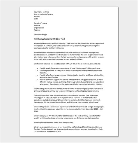 funding request letter format  sample application
