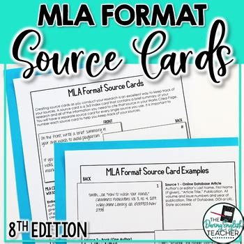 mla format source cards reference sheet  graphic organizer tpt