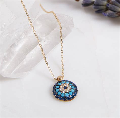 evil eye necklace  yellow gold turquoise evil eye necklace beaded turquoise necklace