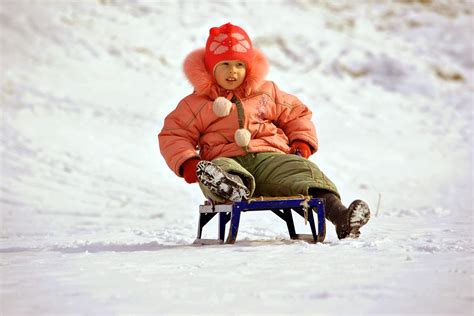 Edit Free Photo Of Girl Riding Sled Winter Free Pictures