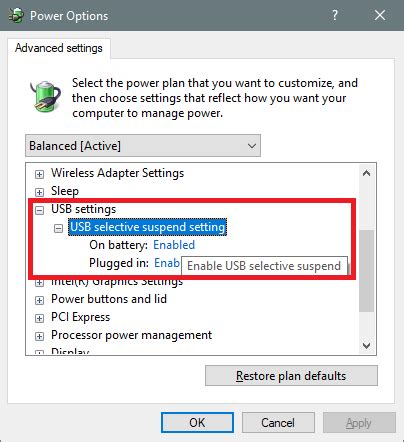 usb selective suspend feature   enable