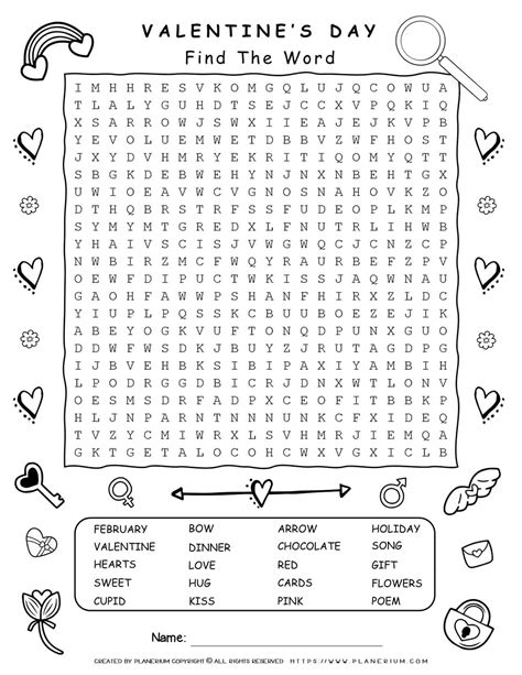 valentines day word search planerium