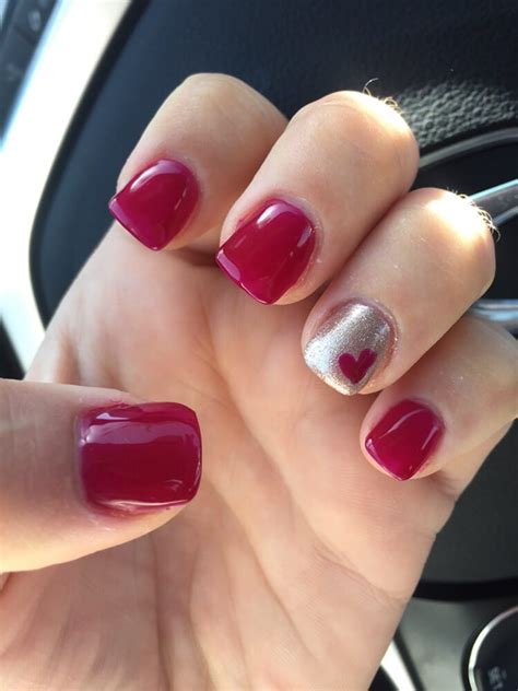 cherry berry gel polish  acrylic nails   heart   ring finger